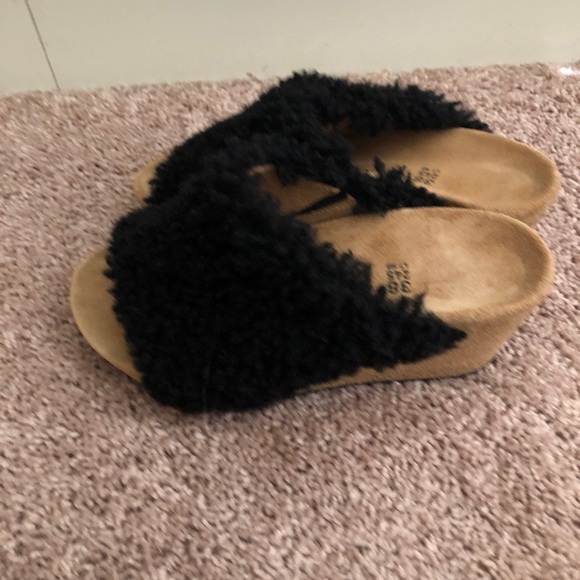 Birkenstock Papillio Namica Teddy Black Wedge Sandals Size 38 Shearling Limited - Picture 6 of 9